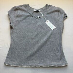 Frankies Bikinis Gray Short Sleeve Baby Tee Top Women’s XL Y2K Style NWT